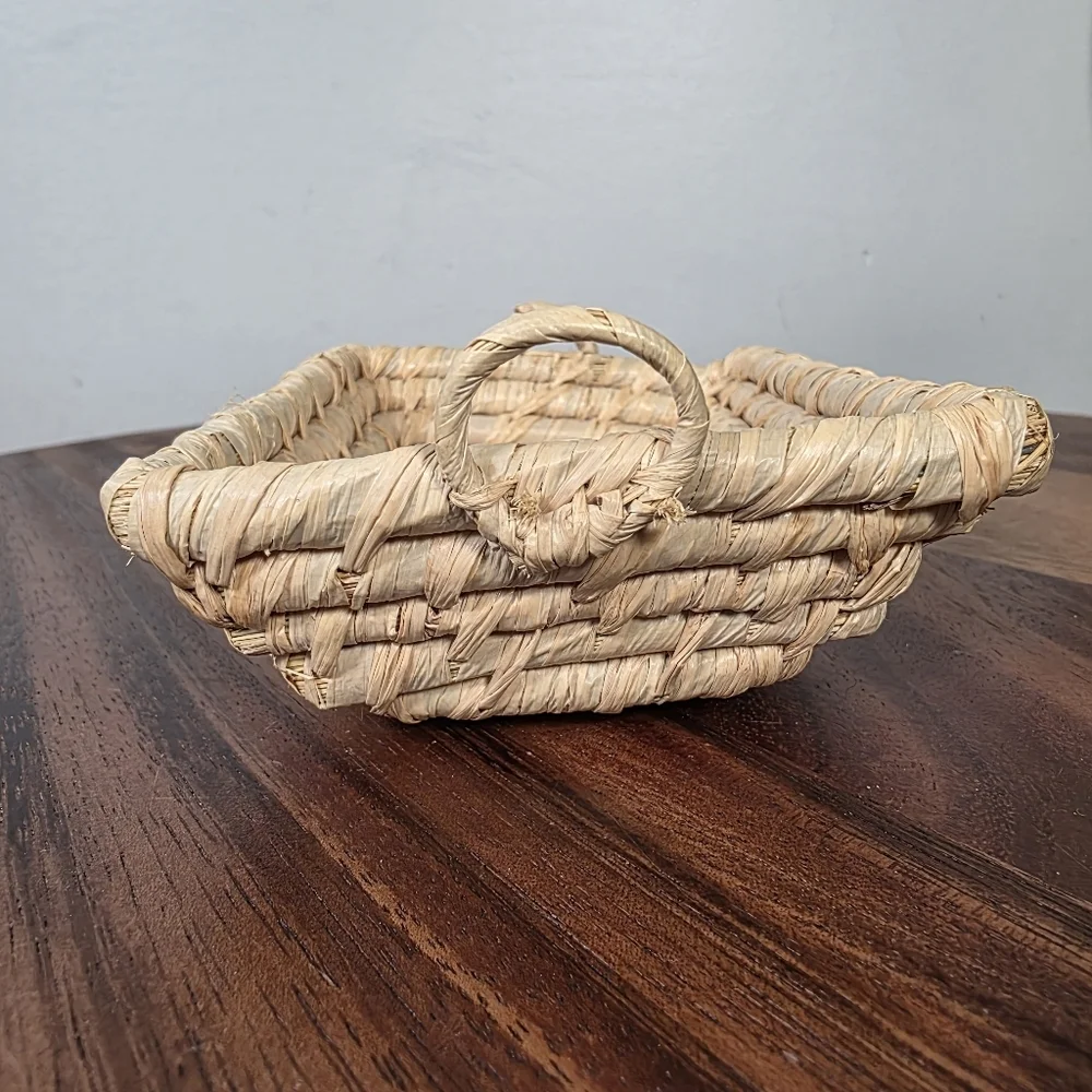 Handwoven Mini Rectangular Seagrass Serving Tray - Natural Small Trinket Tray